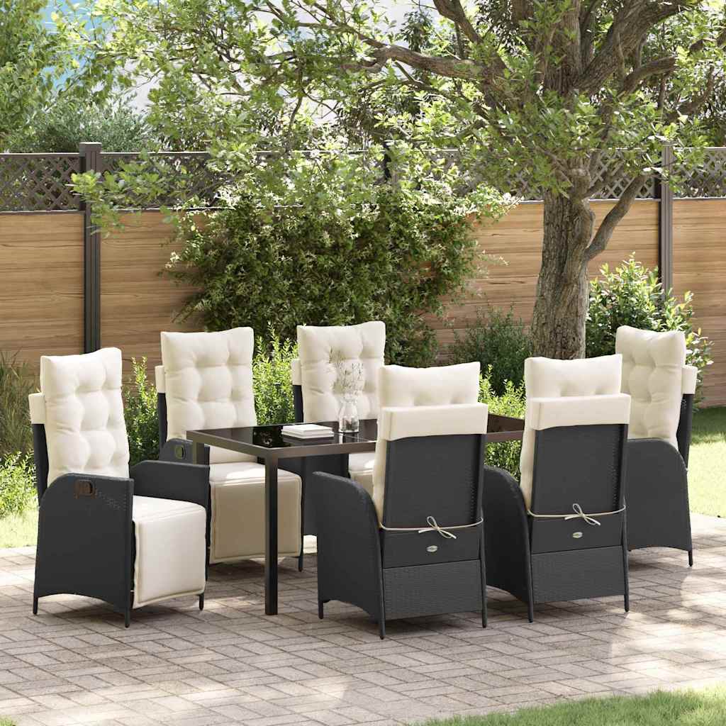 Garten Essgruppe mit Kissen 7 pcs Schwarz Poly-Rattan