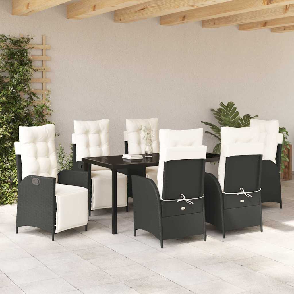Garten Essgruppe mit Kissen 7 pcs Schwarz Poly-Rattan