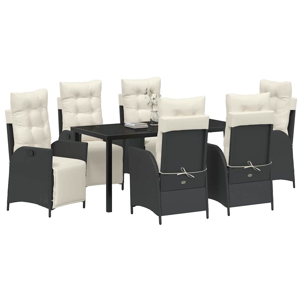 Garten Essgruppe mit Kissen 7 pcs Schwarz Poly-Rattan