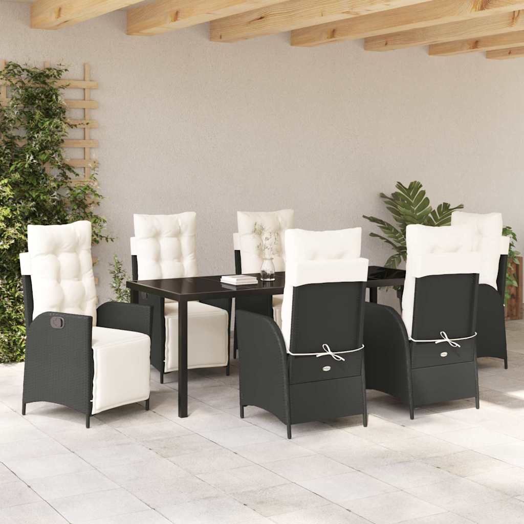 Garten Essgruppe mit Kissen 7 pcs Schwarz Poly-Rattan