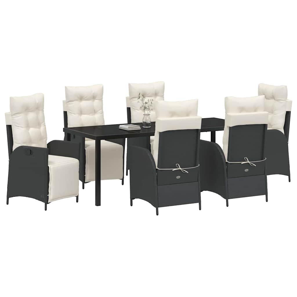 Garten Essgruppe mit Kissen 7 pcs Schwarz Poly-Rattan