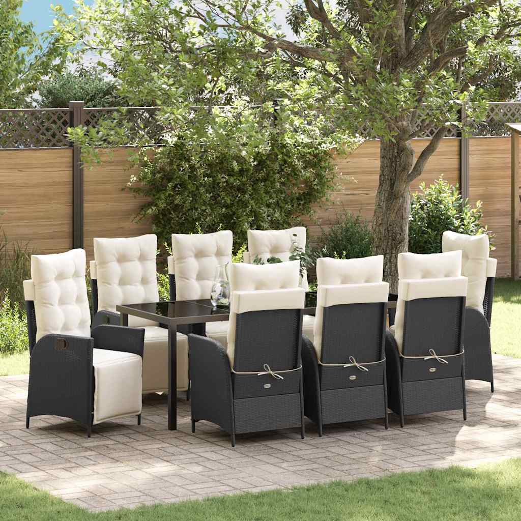Garten Essgruppe mit Kissen 9 pcs Schwarz Poly-Rattan