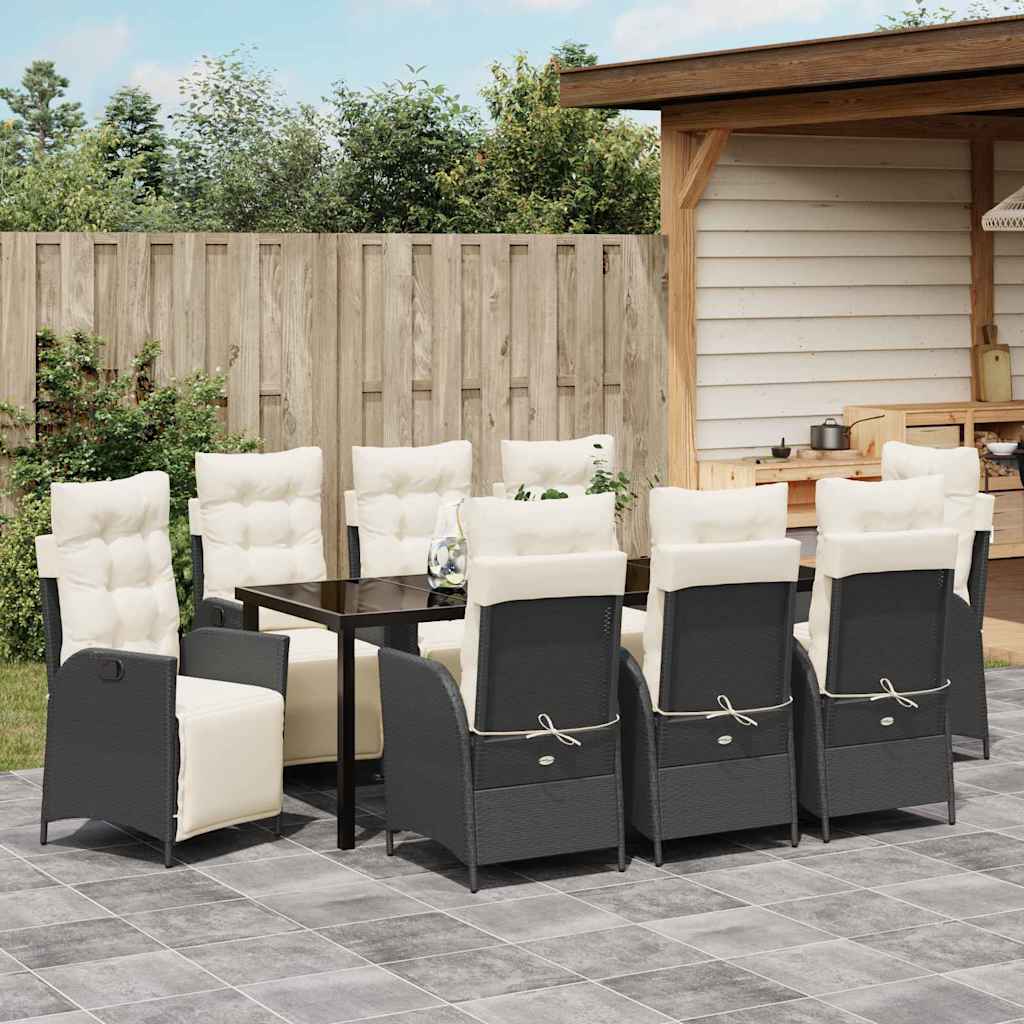 Garten Essgruppe mit Kissen 9 pcs Schwarz Poly-Rattan