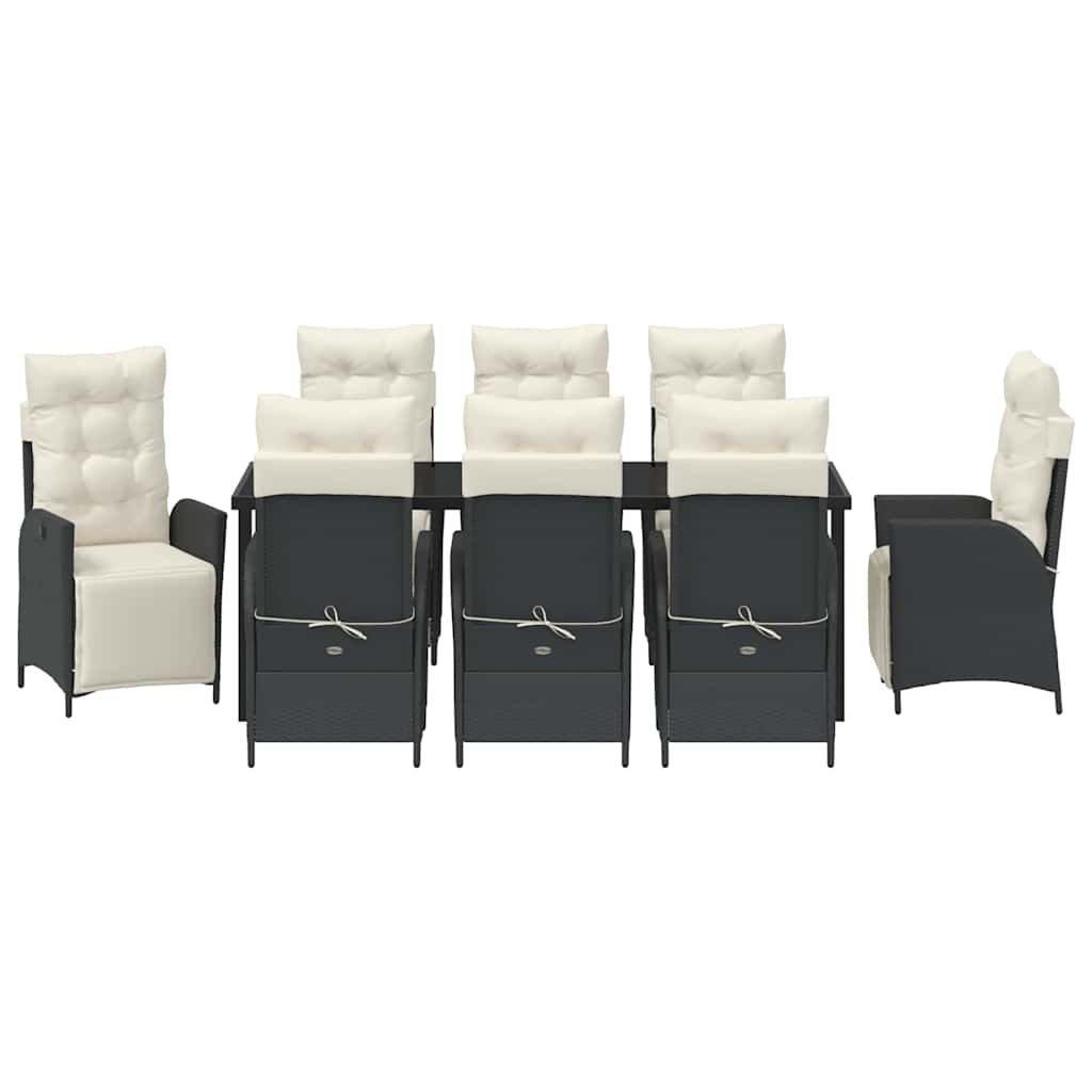 Garten Essgruppe mit Kissen 9 pcs Schwarz Poly-Rattan