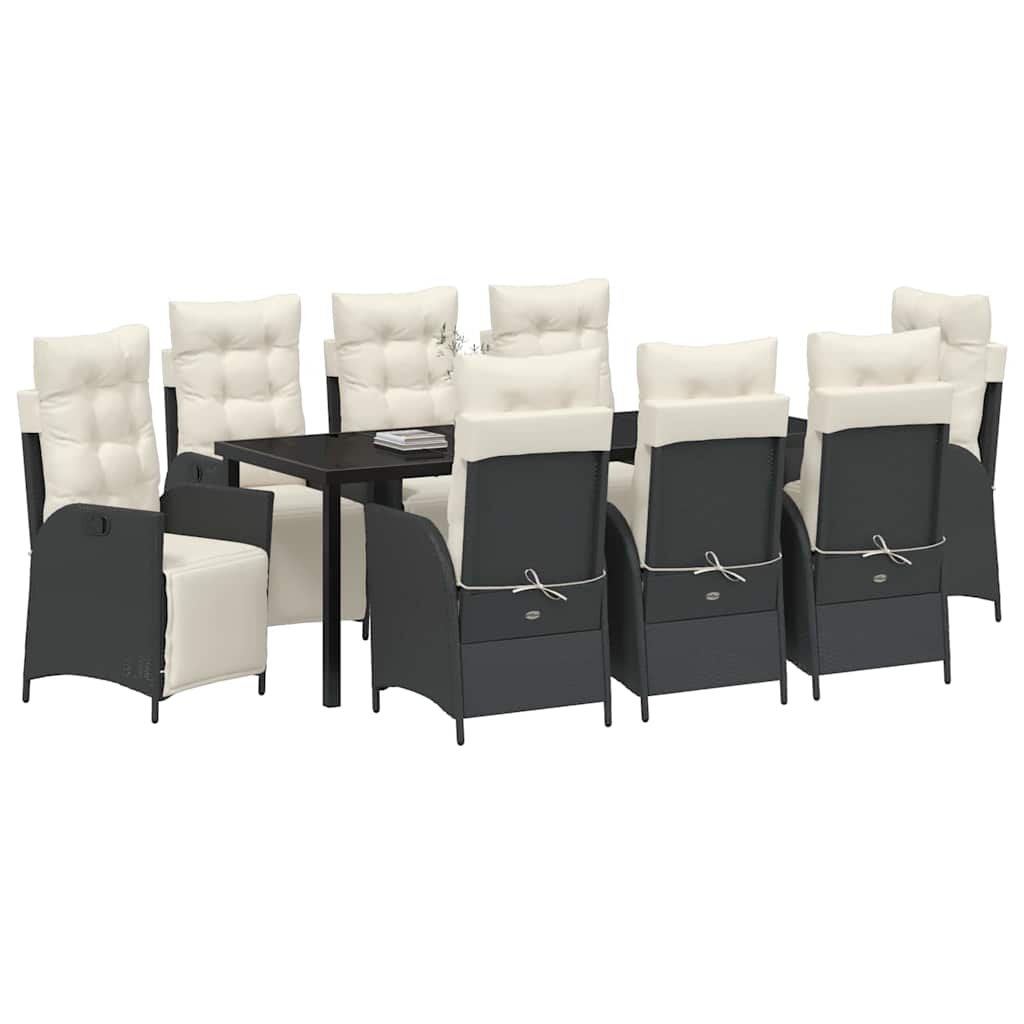 Garten Essgruppe mit Kissen 9 pcs Schwarz Poly-Rattan