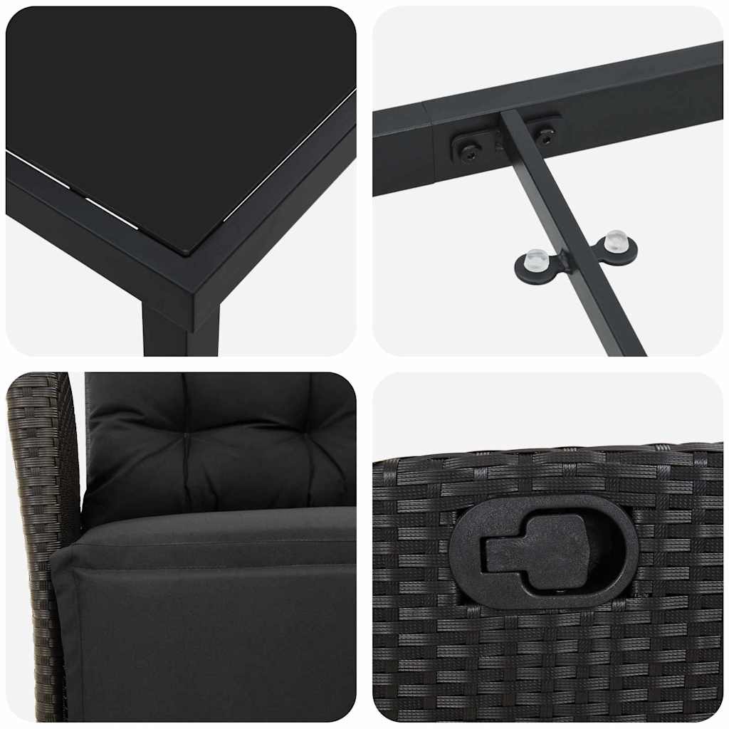 Garten Essgruppe mit Kissen 3 pcs Schwarz Poly-Rattan