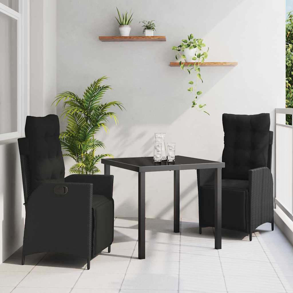 Garten Essgruppe mit Kissen 3 pcs Schwarz Poly-Rattan