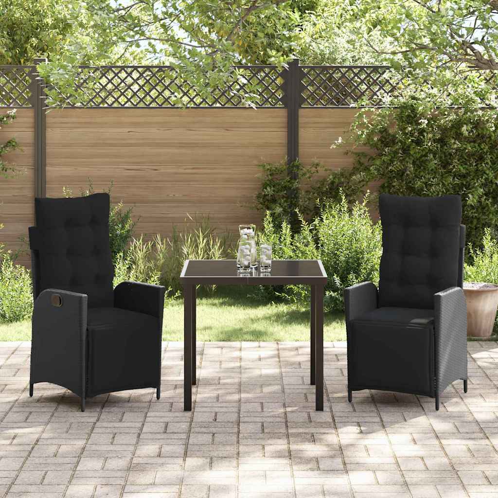 Garten Essgruppe mit Kissen 3 pcs Schwarz Poly-Rattan