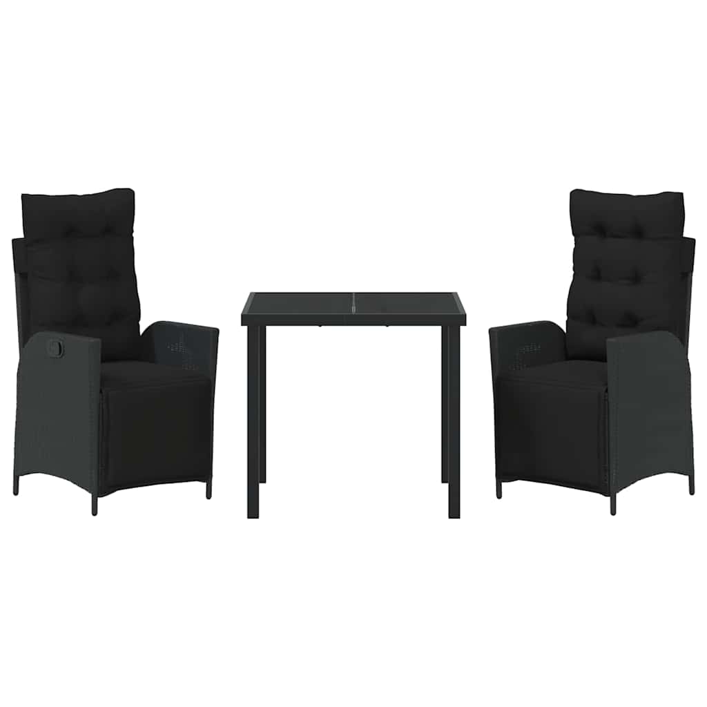 Garten Essgruppe mit Kissen 3 pcs Schwarz Poly-Rattan