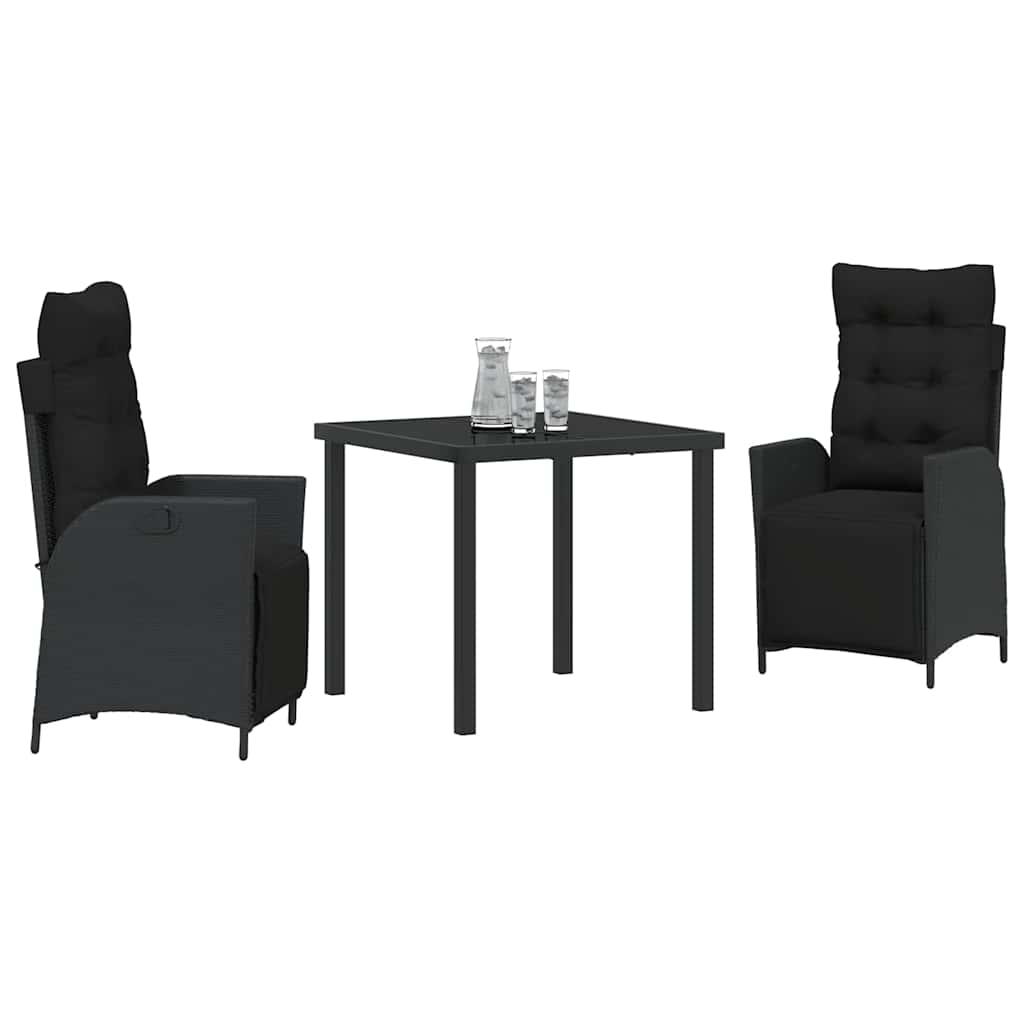 Garten Essgruppe mit Kissen 3 pcs Schwarz Poly-Rattan