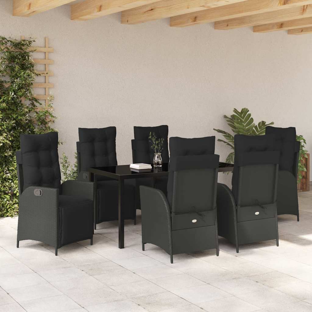 Garten Essgruppe mit Kissen 7 pcs Schwarz Poly-Rattan