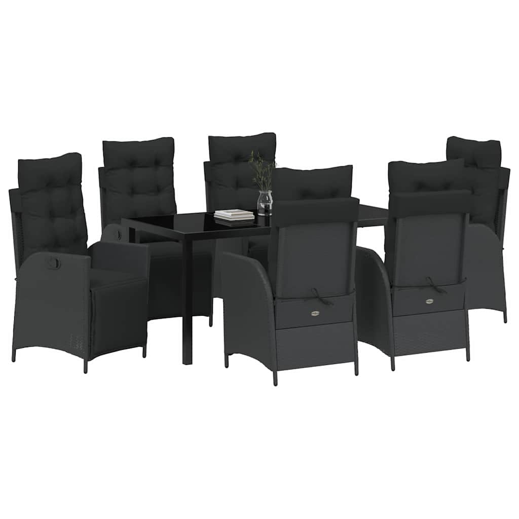 Garten Essgruppe mit Kissen 7 pcs Schwarz Poly-Rattan
