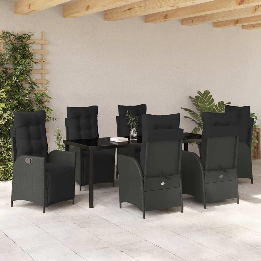 Garten Essgruppe mit Kissen 7 pcs Schwarz Poly-Rattan