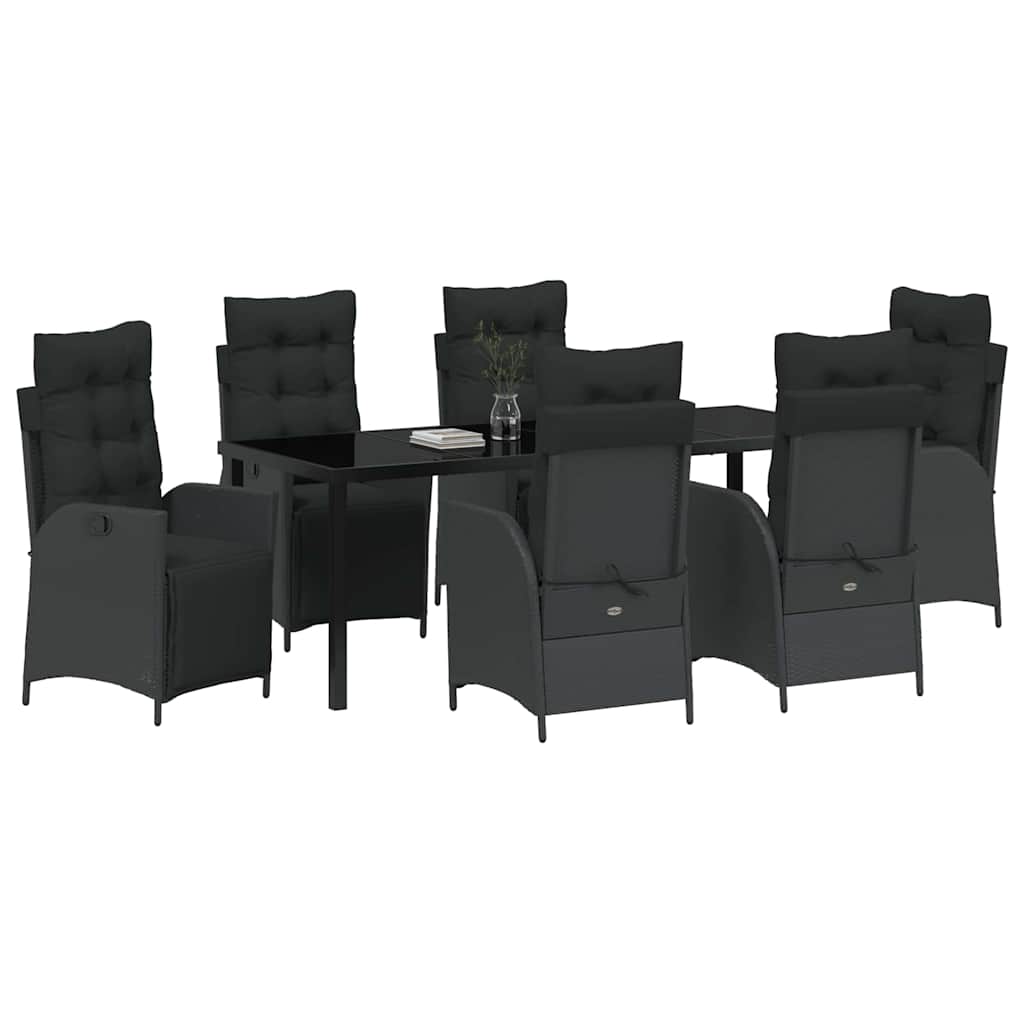 Garten Essgruppe mit Kissen 7 pcs Schwarz Poly-Rattan