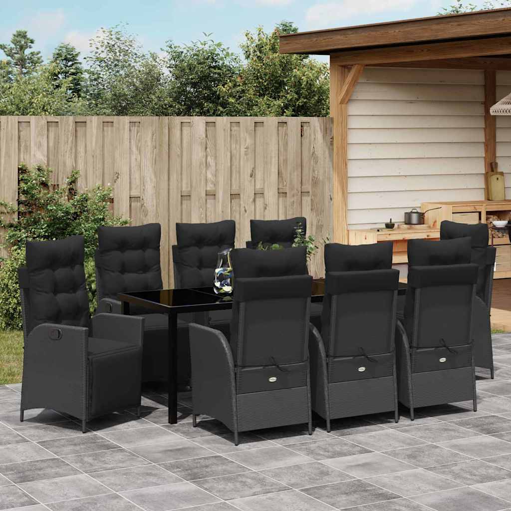 Garten Essgruppe mit Kissen 9 pcs Schwarz Poly-Rattan