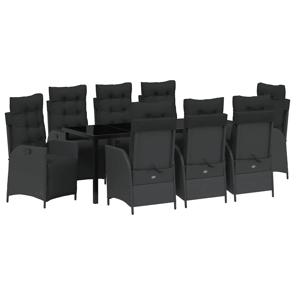 Garten Essgruppe mit Kissen 9 pcs Schwarz Poly-Rattan