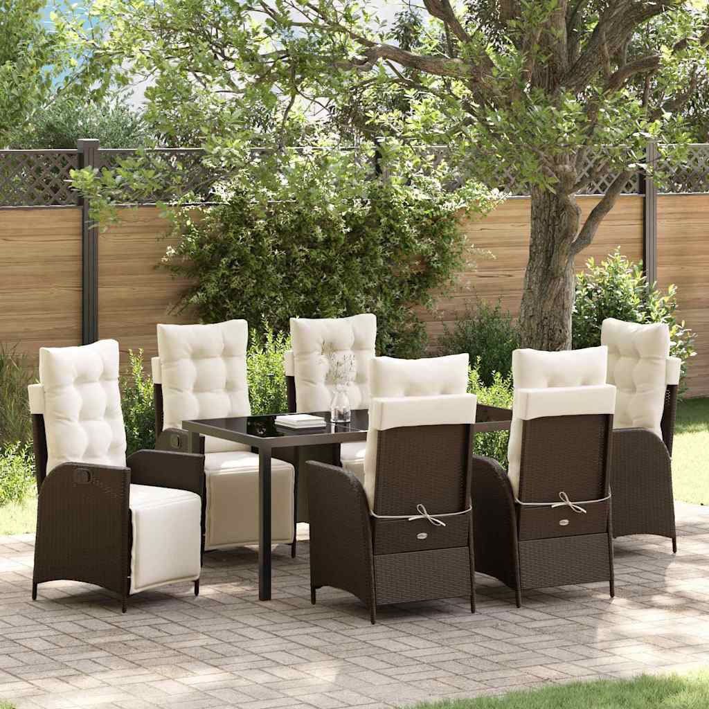 Garten Essgruppe mit Kissen 7 pcs Braun Poly-Rattan