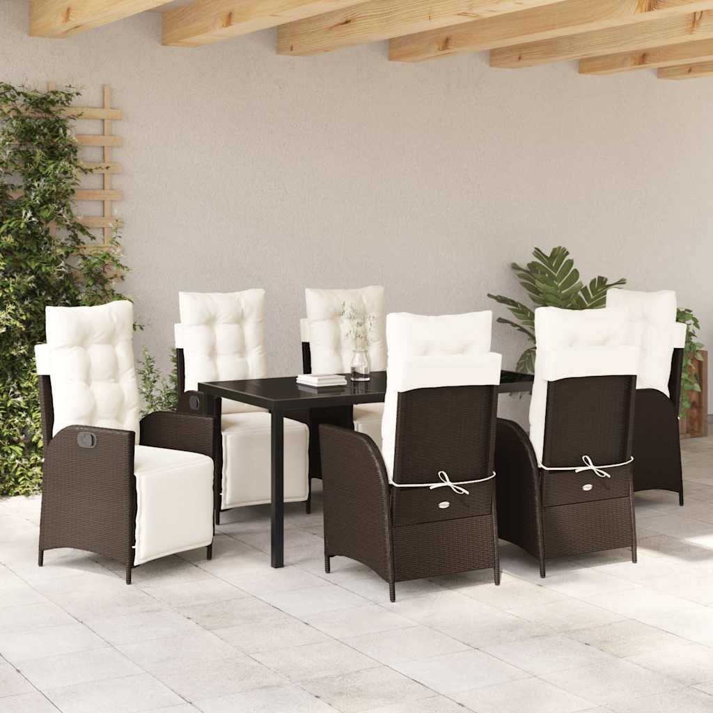 Garten Essgruppe mit Kissen 7 pcs Braun Poly-Rattan