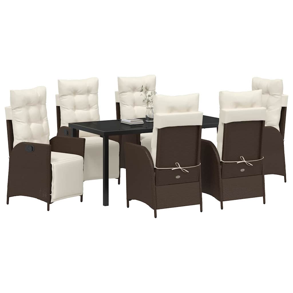 Garten Essgruppe mit Kissen 7 pcs Braun Poly-Rattan