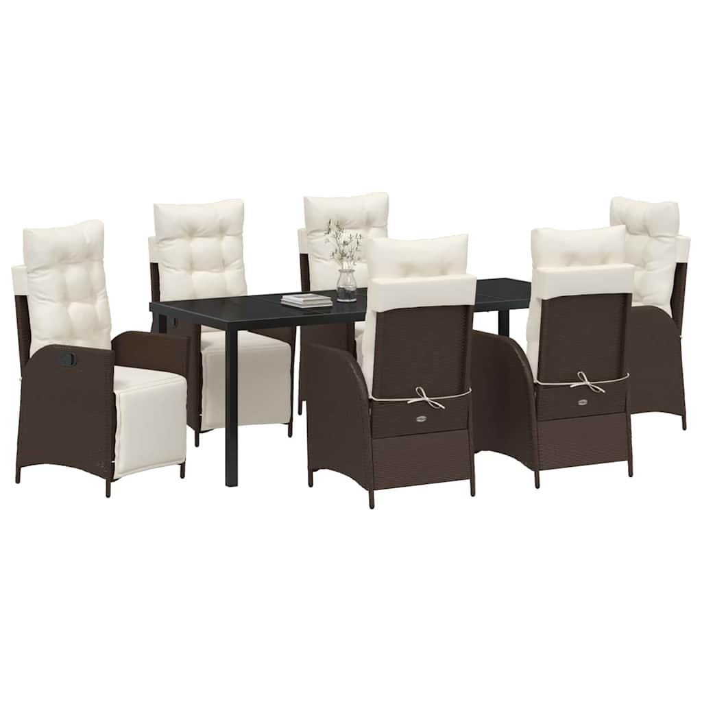 Garten Essgruppe mit Kissen 7 pcs Braun Poly-Rattan