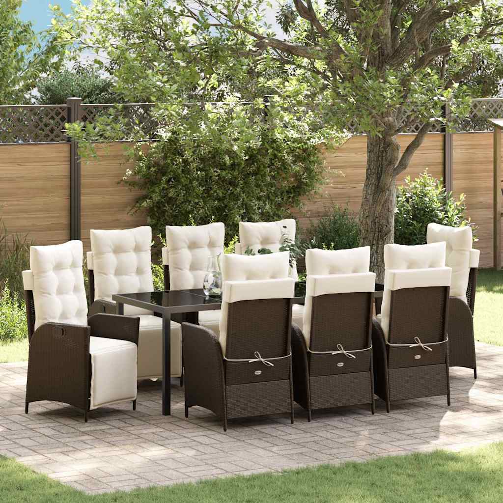 Garten Essgruppe mit Kissen 9 pcs Braun Poly-Rattan