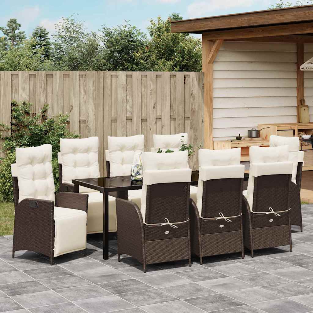 Garten Essgruppe mit Kissen 9 pcs Braun Poly-Rattan