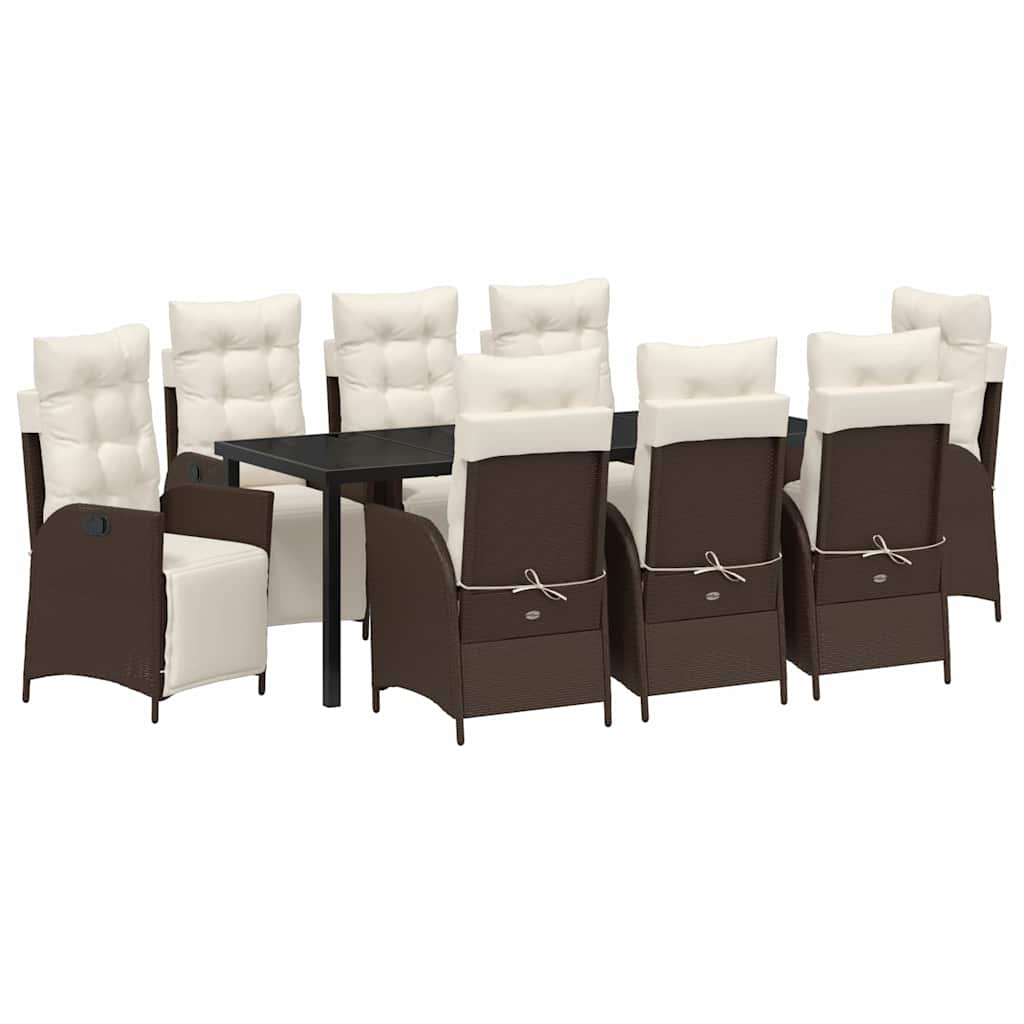 Garten Essgruppe mit Kissen 9 pcs Braun Poly-Rattan