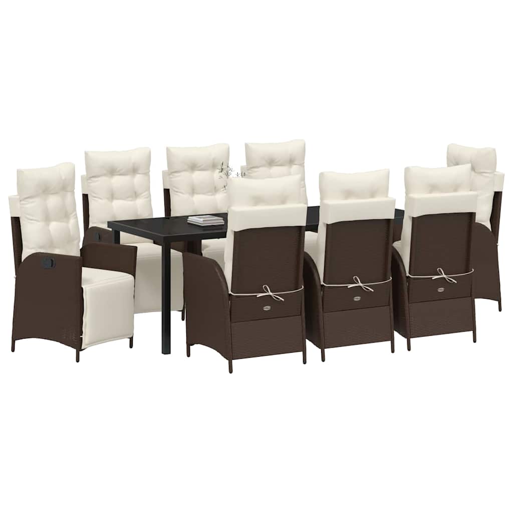 Garten Essgruppe mit Kissen 9 pcs Braun Poly-Rattan