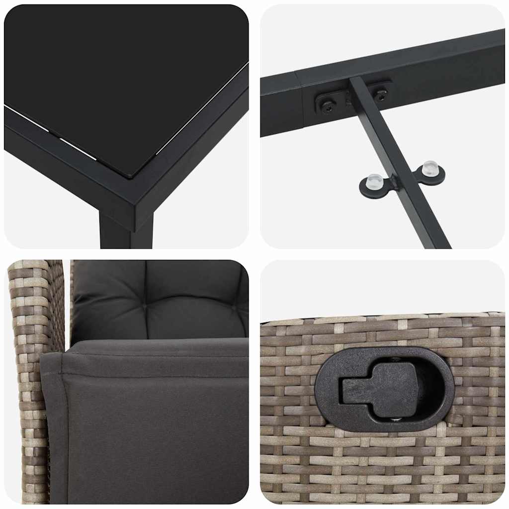 Garten Essgruppe mit Kissen 3 pcs Grau Poly-Rattan