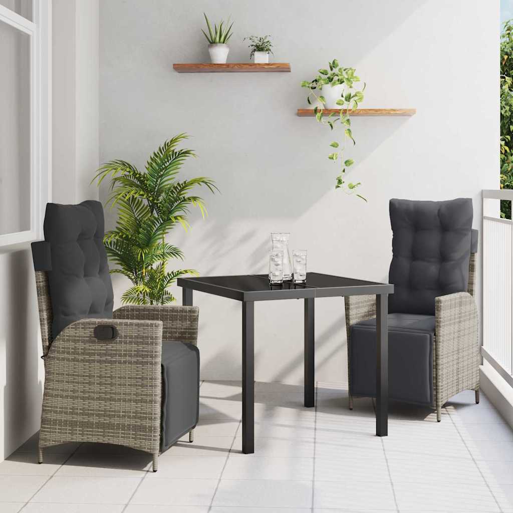 Garten Essgruppe mit Kissen 3 pcs Grau Poly-Rattan