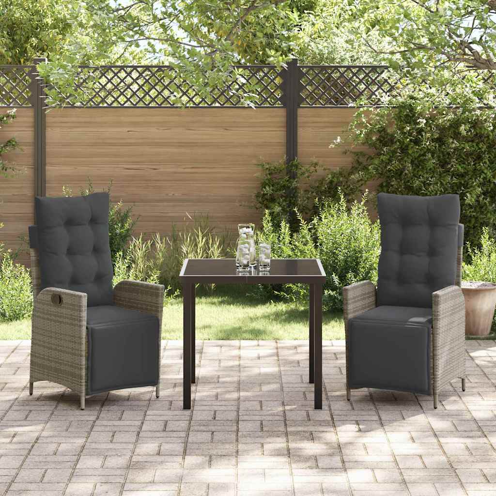 Garten Essgruppe mit Kissen 3 pcs Grau Poly-Rattan
