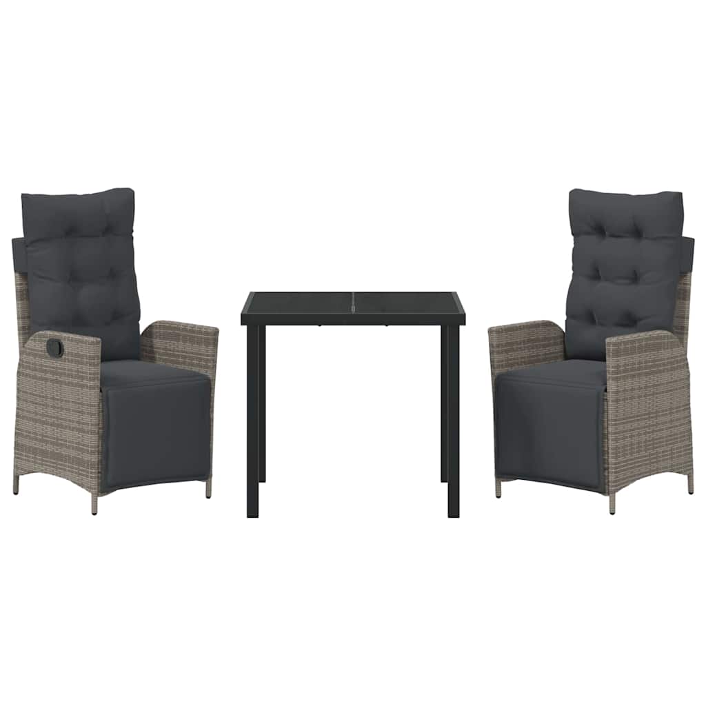 Garten Essgruppe mit Kissen 3 pcs Grau Poly-Rattan