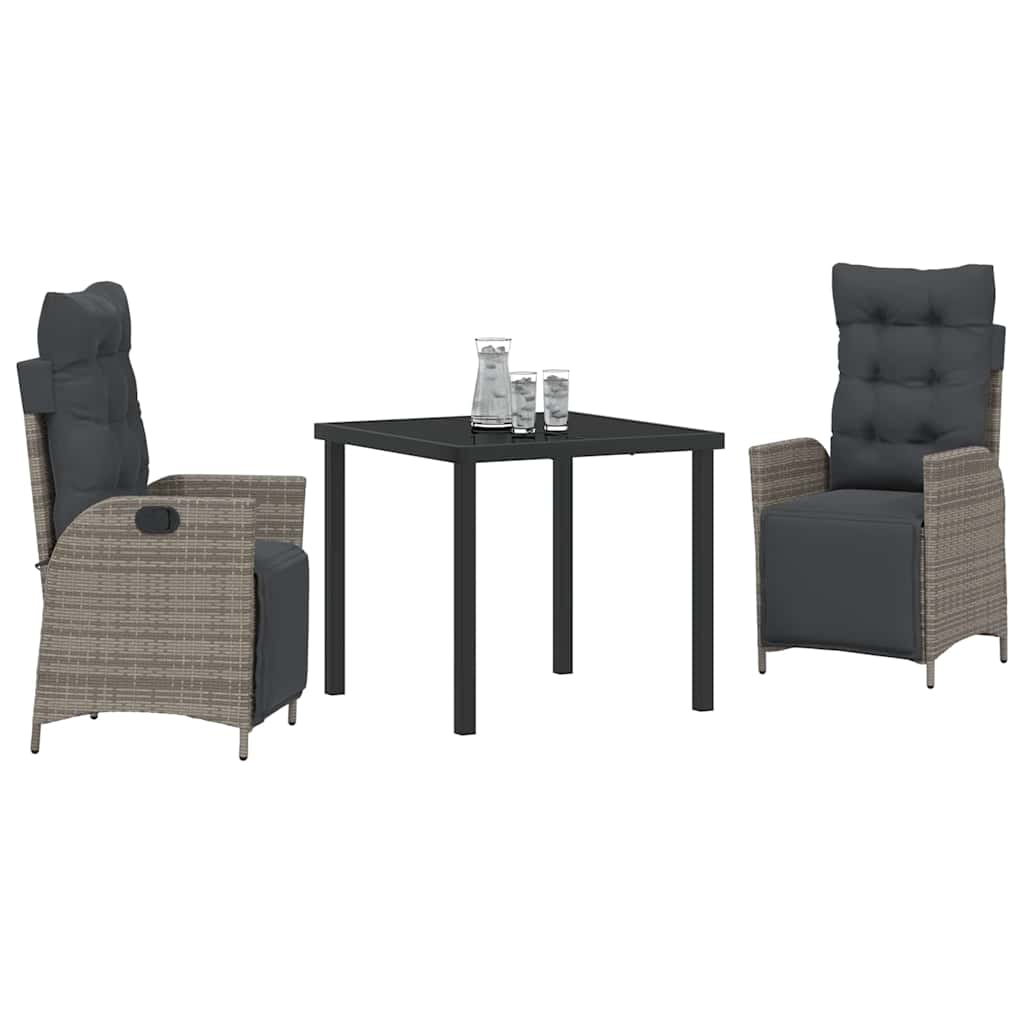 Garten Essgruppe mit Kissen 3 pcs Grau Poly-Rattan