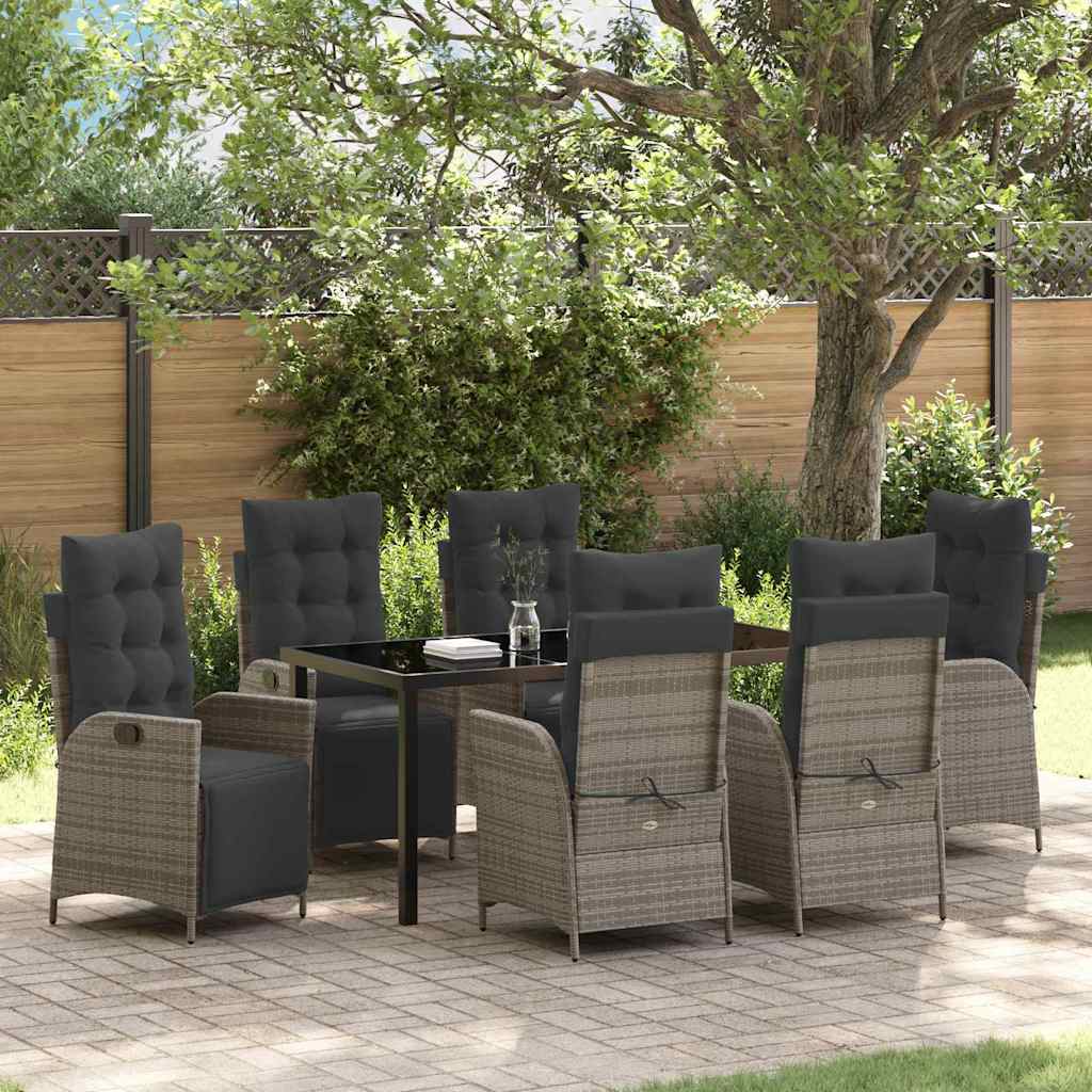 Garten Essgruppe mit Kissen 7 pcs Grau Poly-Rattan