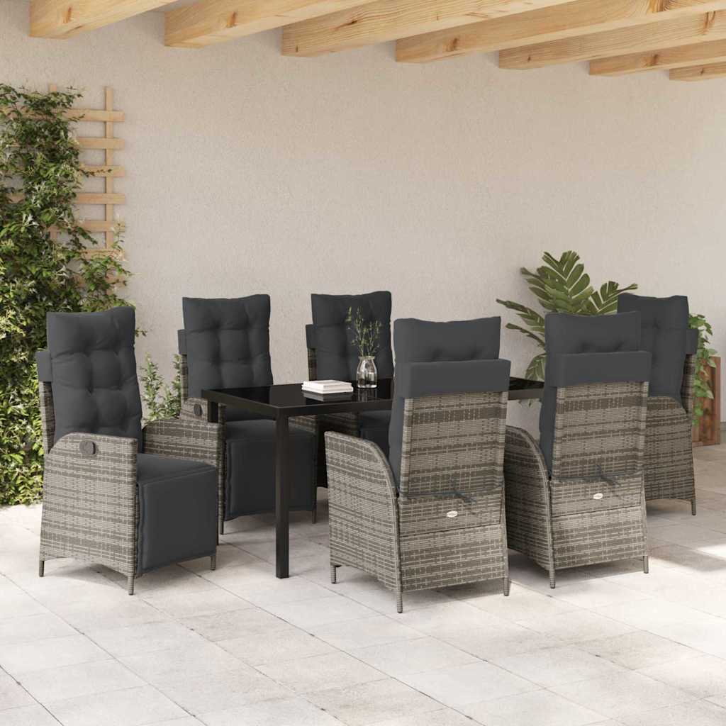 Garten Essgruppe mit Kissen 7 pcs Grau Poly-Rattan