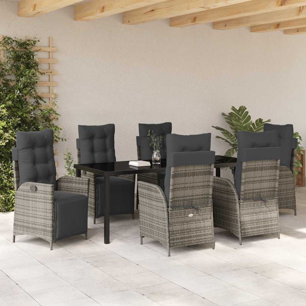 Garten Essgruppe mit Kissen 7 pcs Grau Poly-Rattan