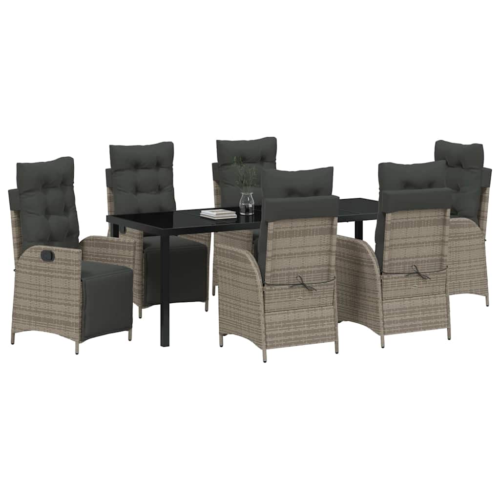 Garten Essgruppe mit Kissen 7 pcs Grau Poly-Rattan