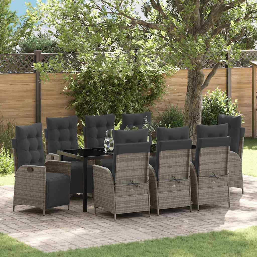 Garten Essgruppe mit Kissen 9 pcs Grau Poly-Rattan