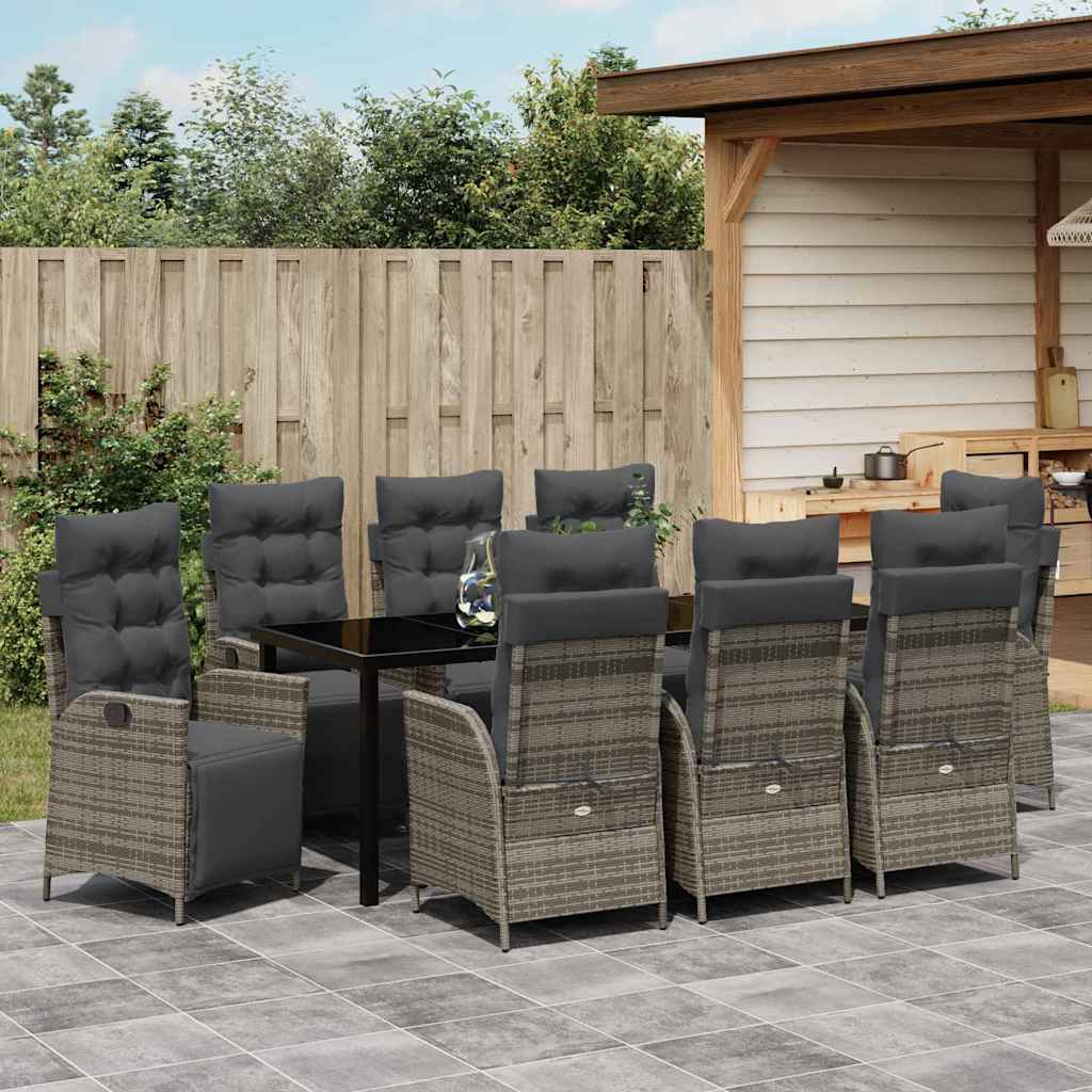 Garten Essgruppe mit Kissen 9 pcs Grau Poly-Rattan