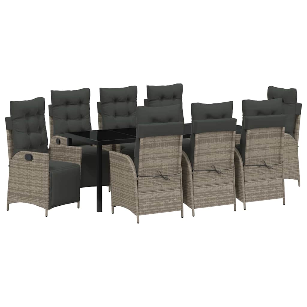 Garten Essgruppe mit Kissen 9 pcs Grau Poly-Rattan
