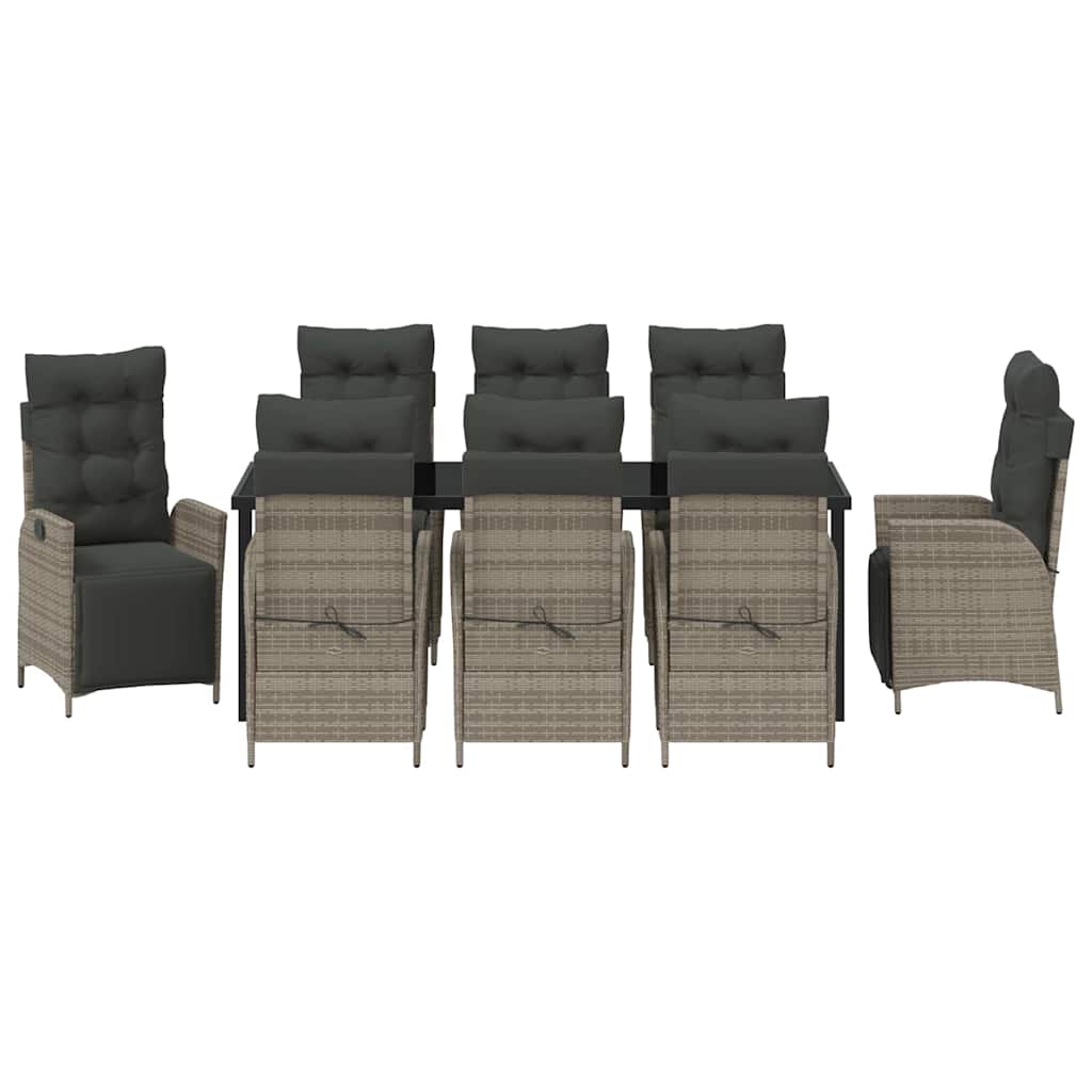 Garten Essgruppe mit Kissen 9 pcs Grau Poly-Rattan