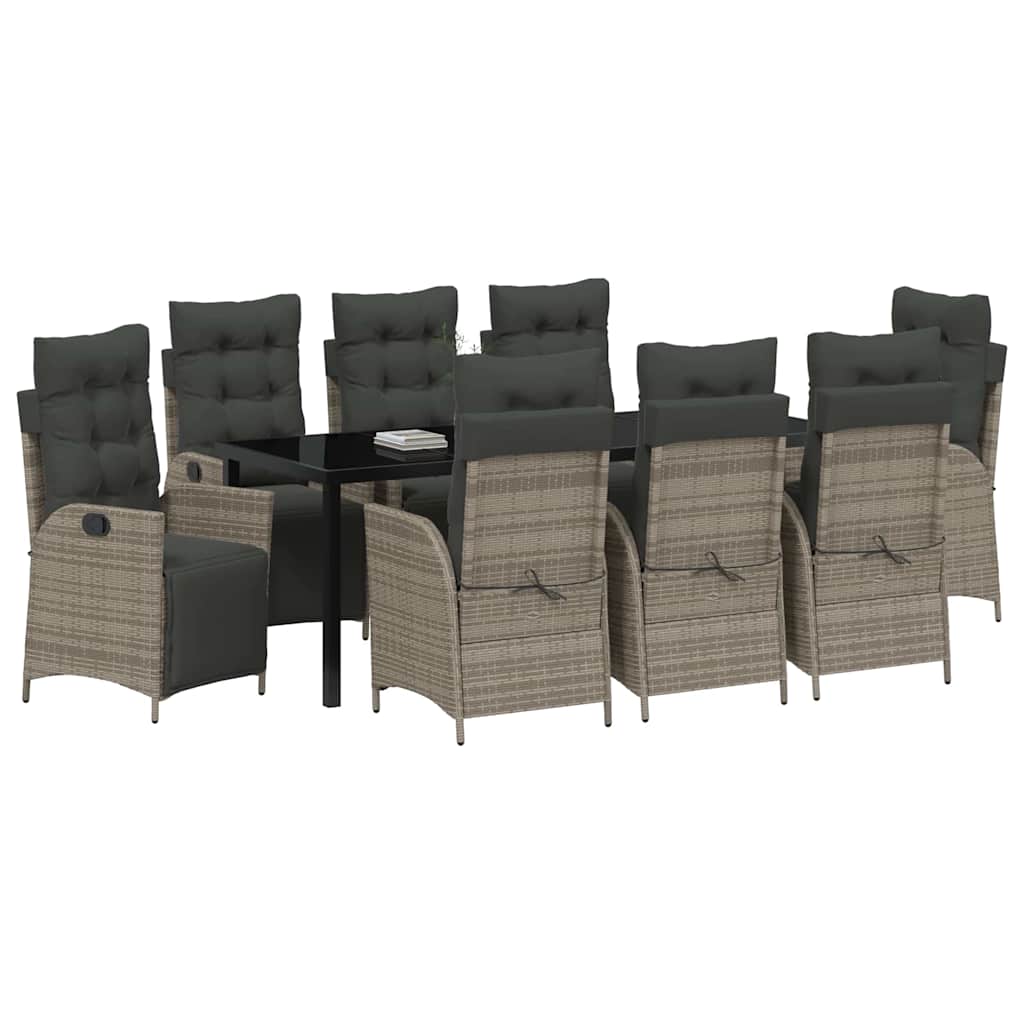 Garten Essgruppe mit Kissen 9 pcs Grau Poly-Rattan