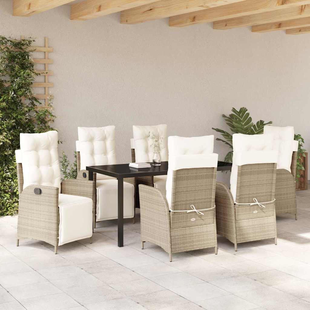 Garten Essgruppe mit Kissen 7 pcs Beige Poly-Rattan