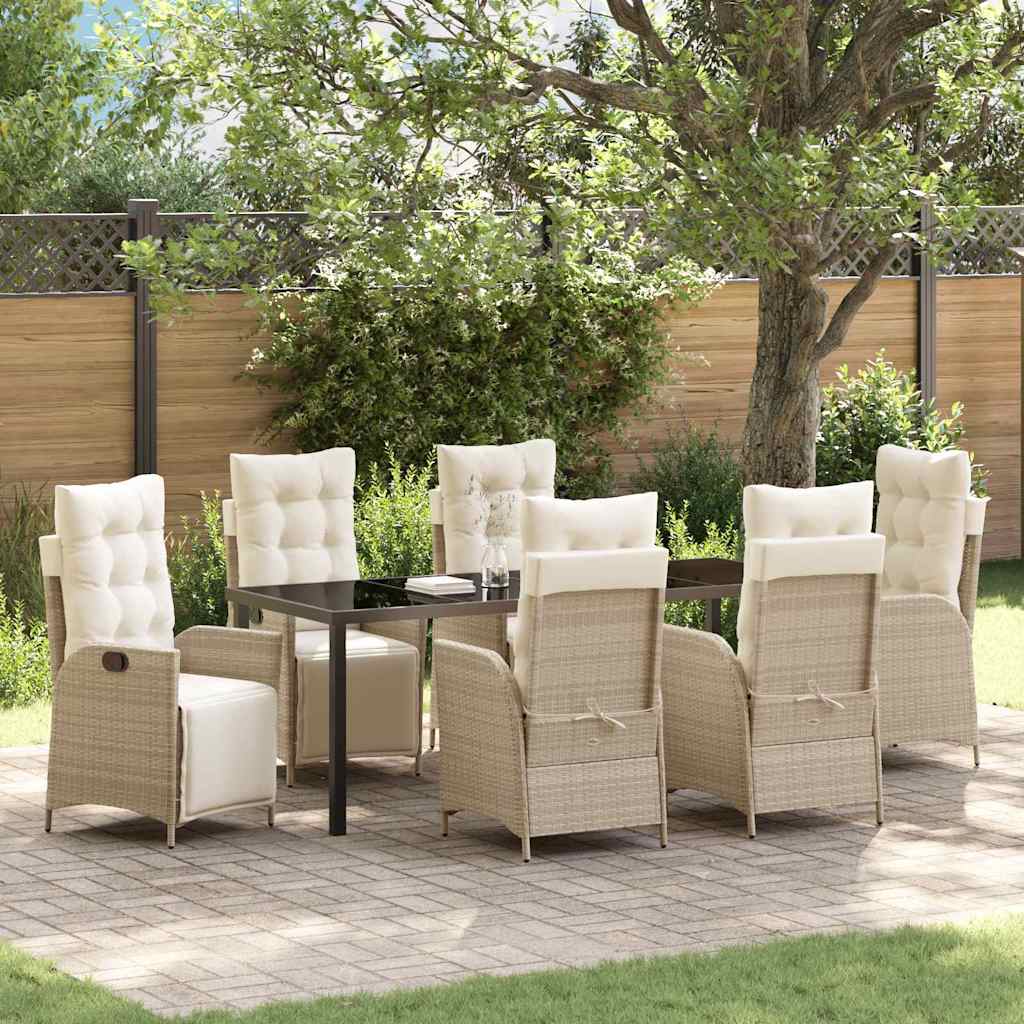 Garten Essgruppe mit Kissen 7 pcs Beige Poly-Rattan