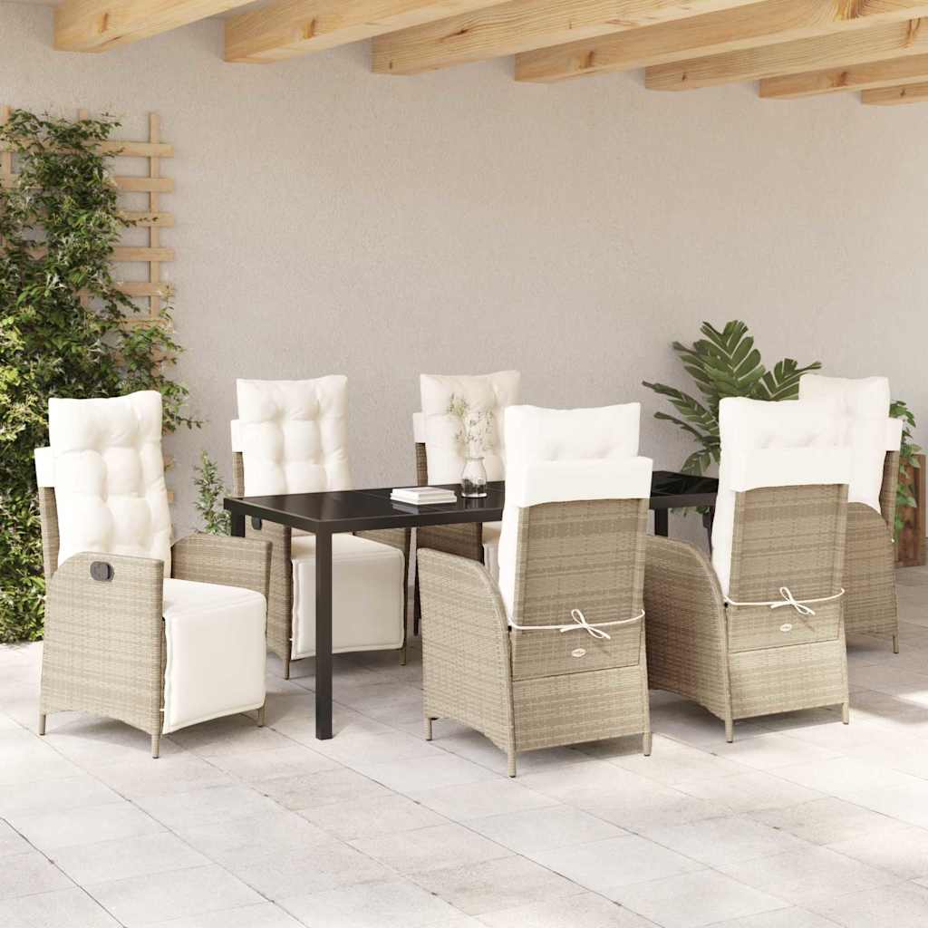 Garten Essgruppe mit Kissen 7 pcs Beige Poly-Rattan