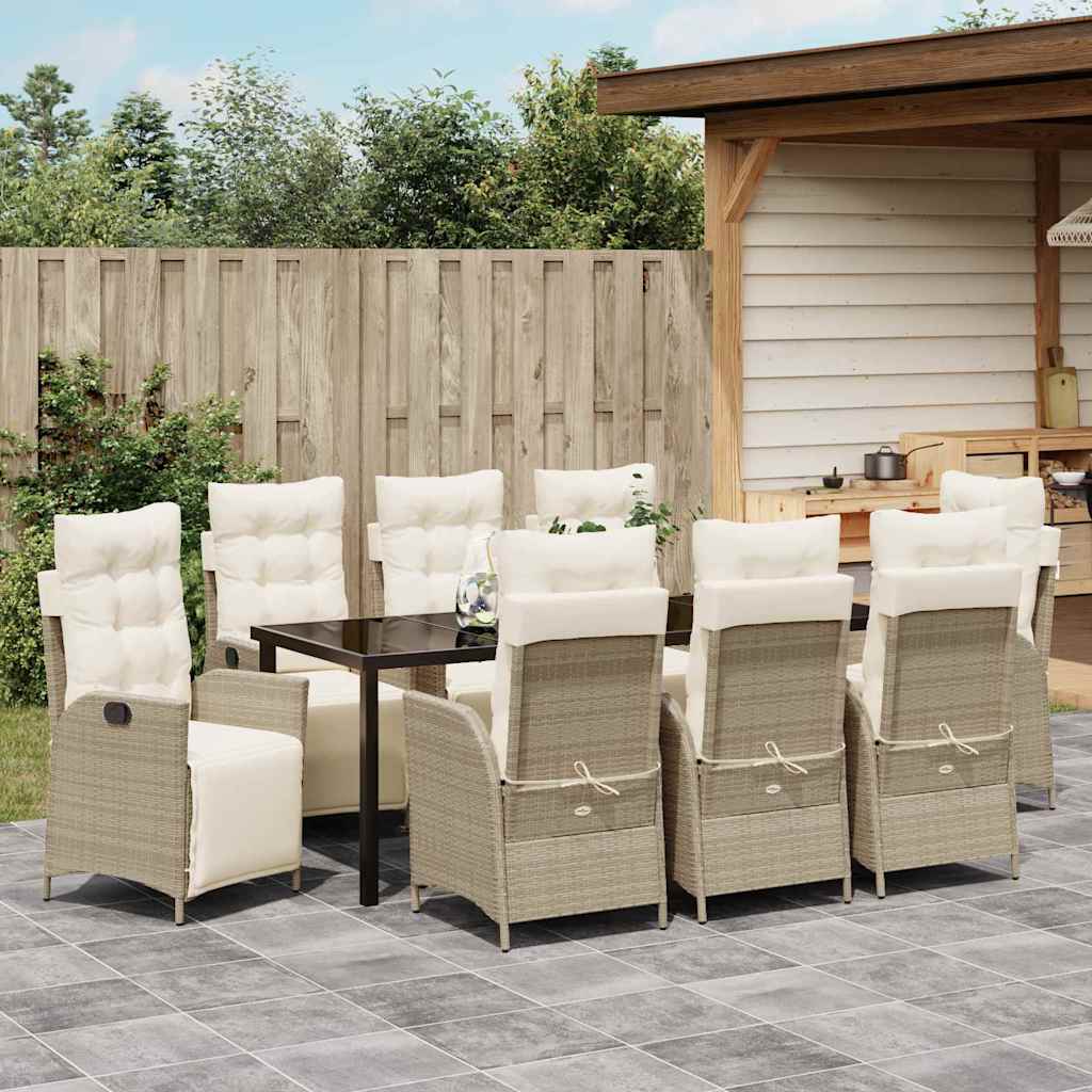 Garten Essgruppe mit Kissen 9 pcs Beige Poly-Rattan
