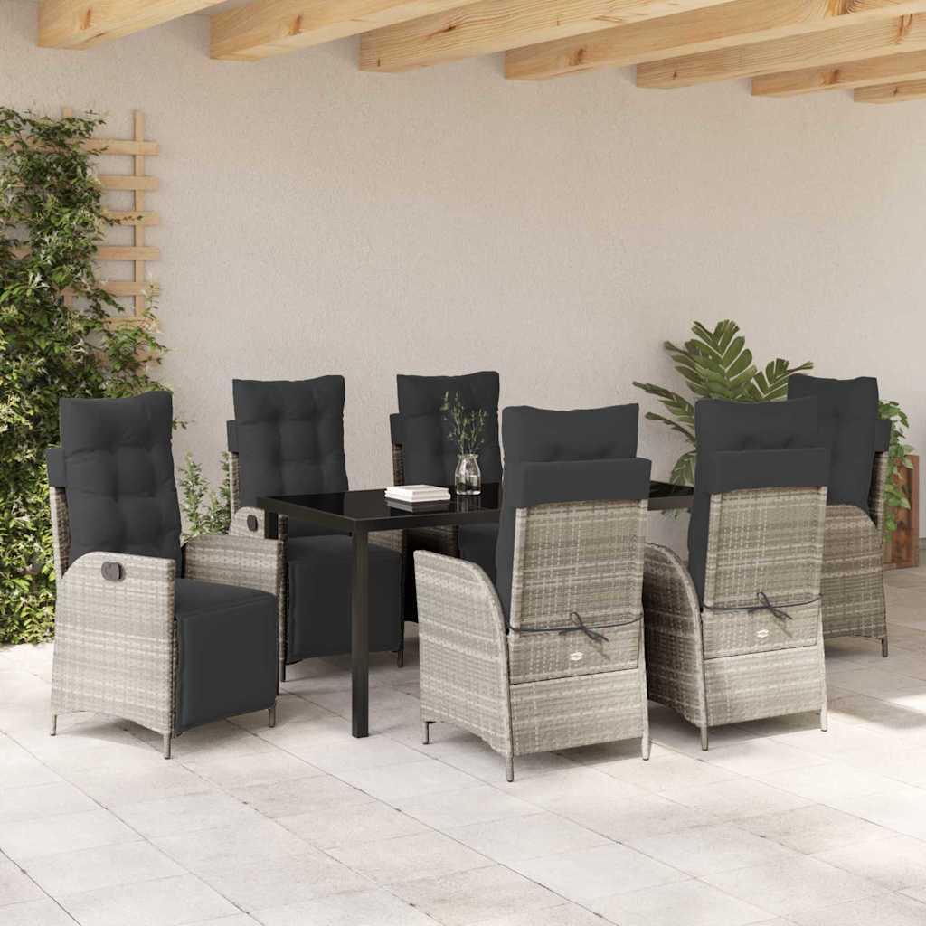 Garten Essgruppe mit Kissen 7 pcs Hellgrau Poly-Rattan