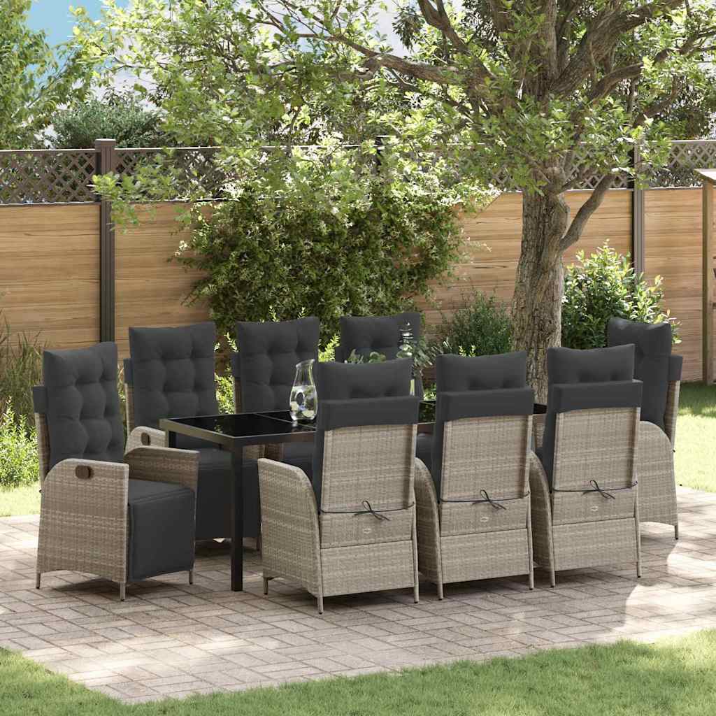 Garten Essgruppe mit Kissen 9 pcs Hellgrau Poly-Rattan