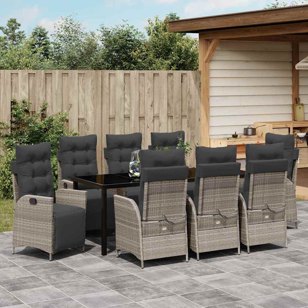 Garten Essgruppe mit Kissen 9 pcs Hellgrau Poly-Rattan