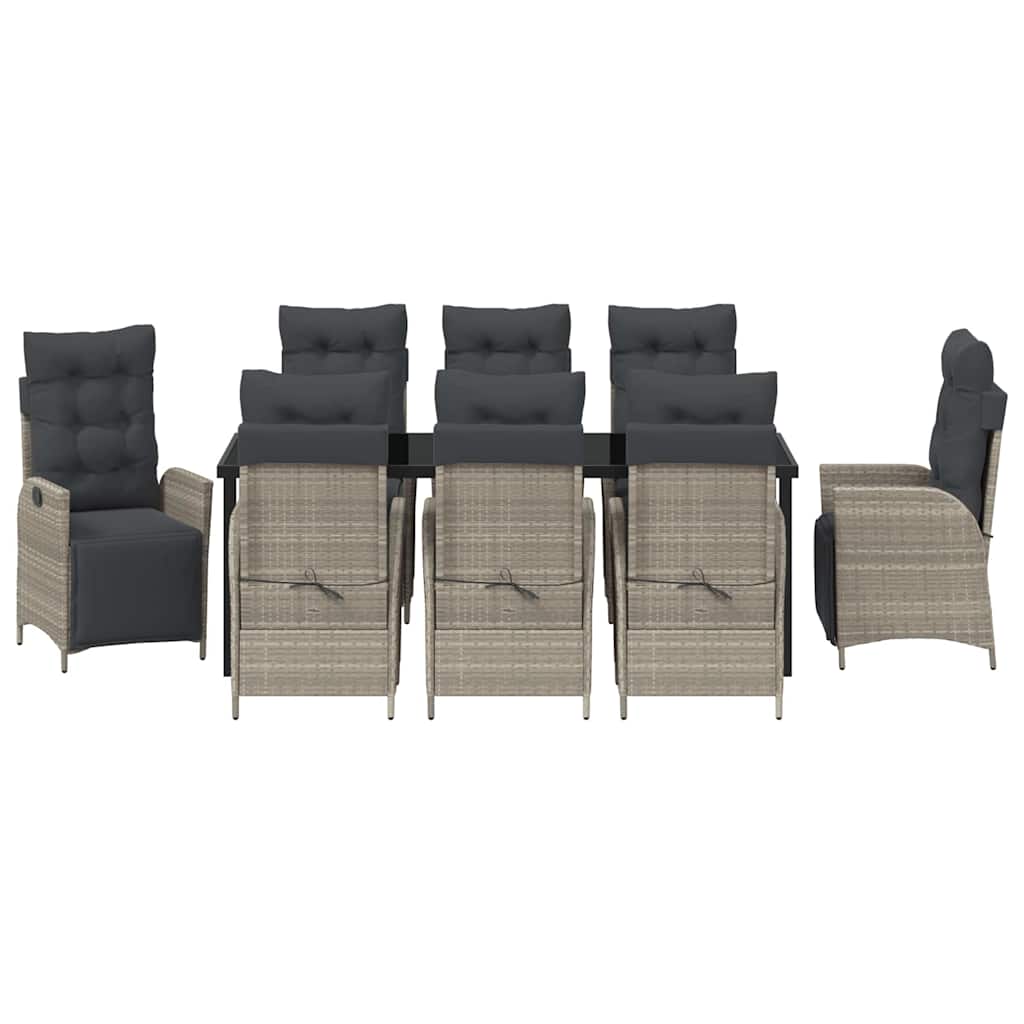 Garten Essgruppe mit Kissen 9 pcs Hellgrau Poly-Rattan